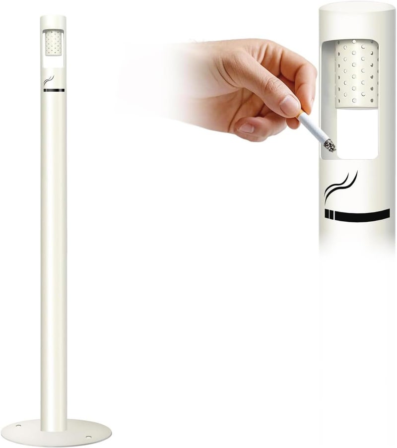 VNAKER Outdoor Cigarette Butt Receptacle 43-inch White/Metals Standing Ashtray for Patio, Offices, Home, Restaurants, Backyard (White) - Image 1